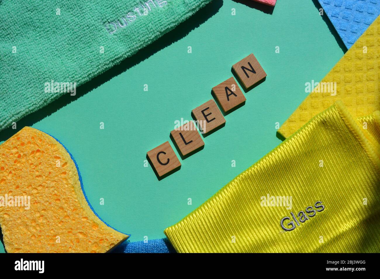 Sponges and the word Clean Stock Photo