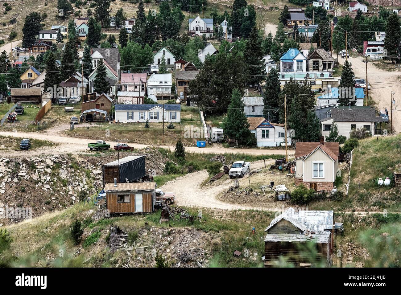 Low housing in the mining town of Victor in Colorado Stock Photo
