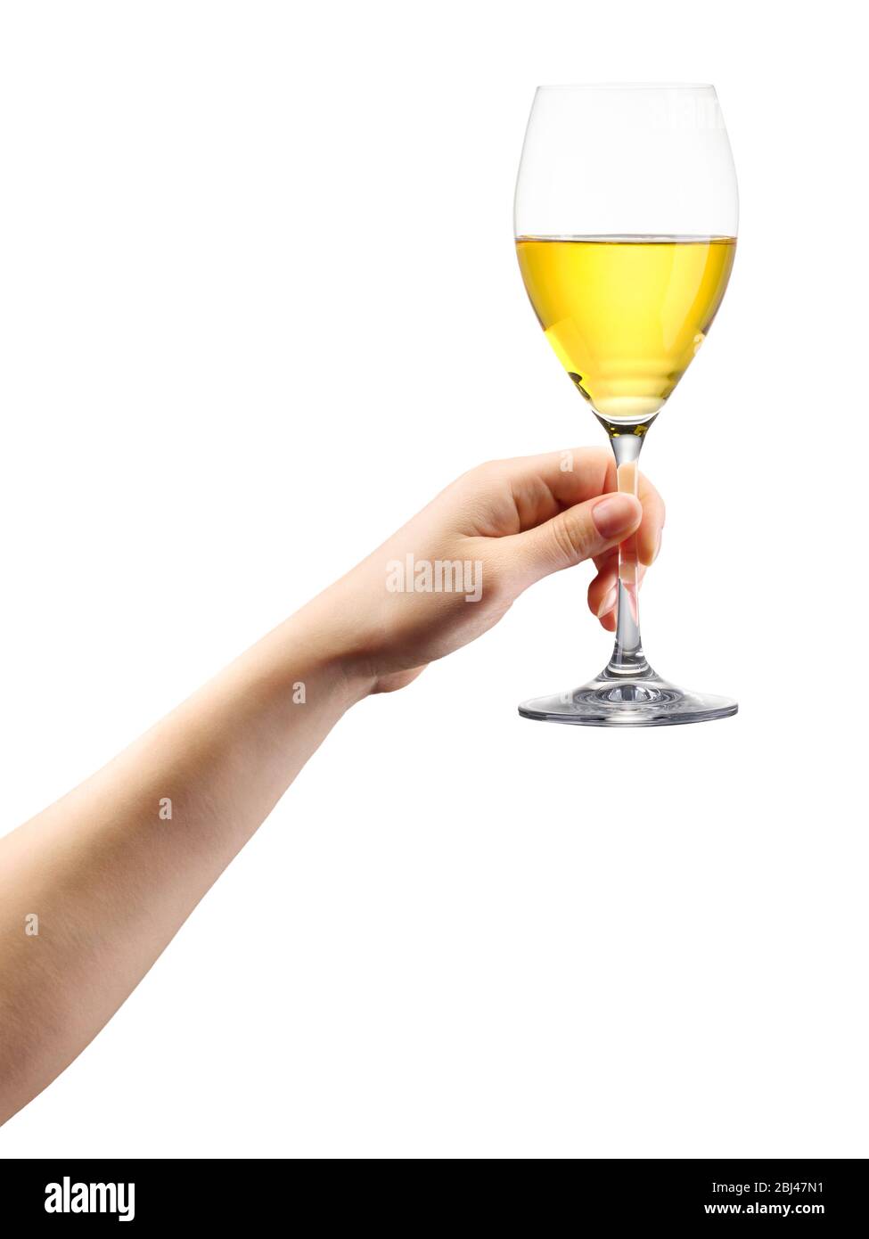 Woman hand holding white wine glass isolated on white Stock Photo - Alamy