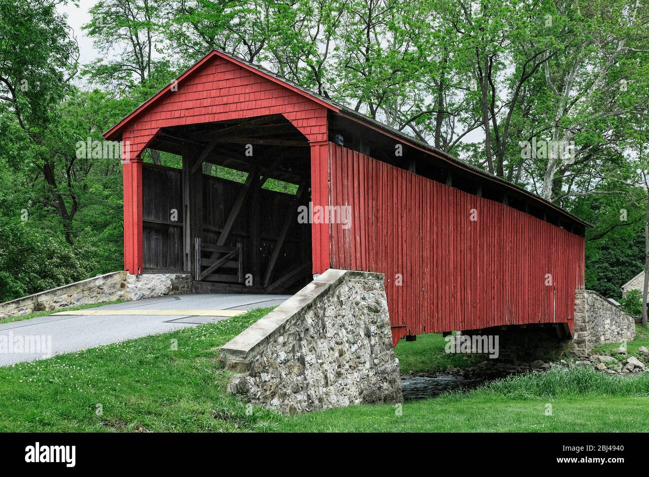 The Pool Forge Covered Bridge at Lancaster County in Pennsylvania. Stock Photo