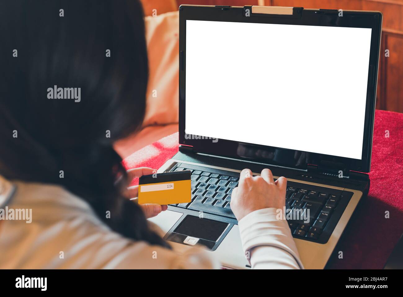 woman shopping online with credit card Stock Photo