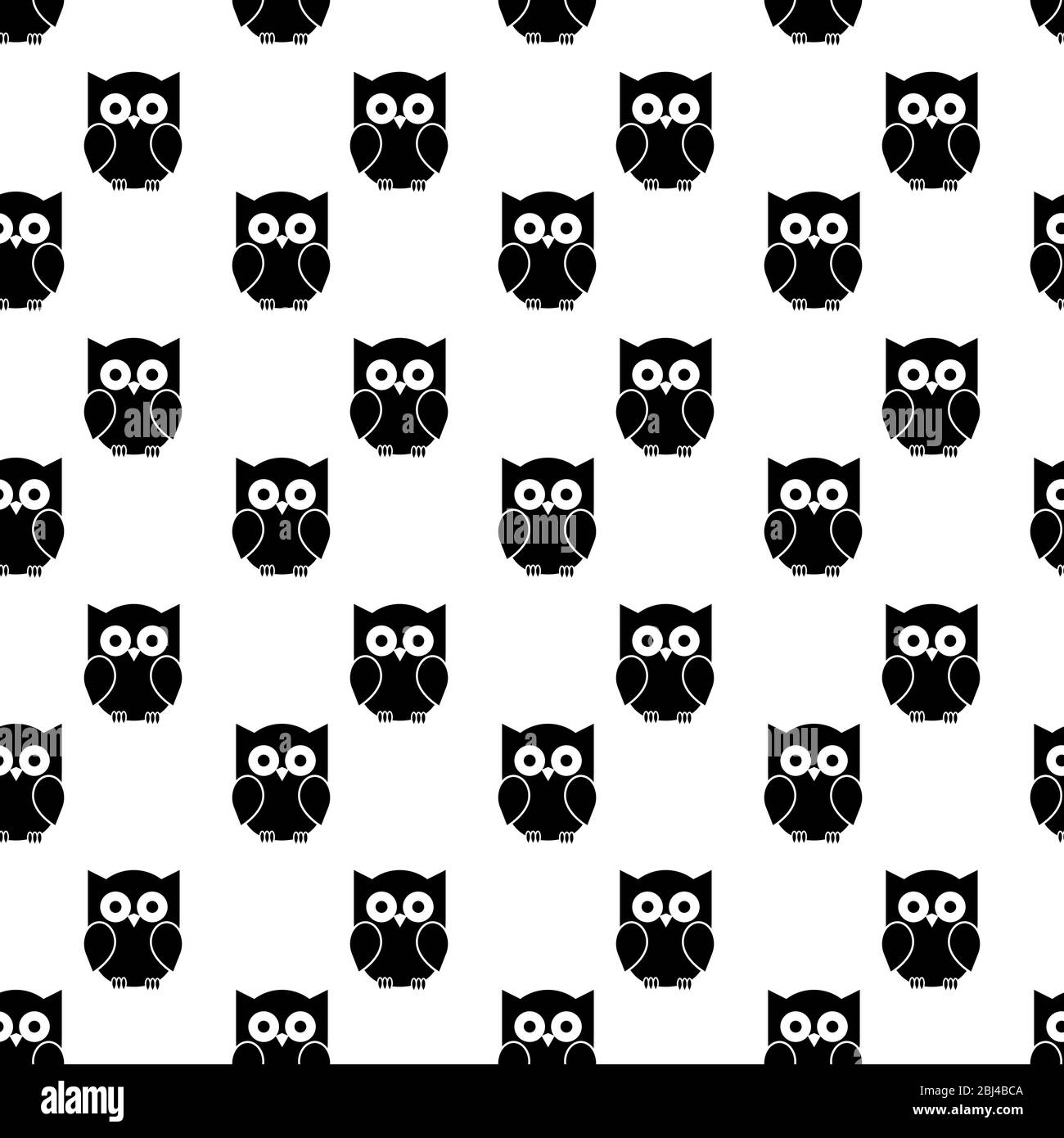 Seamless pattern with black owls on white background. Vector illustration. Stock Vector