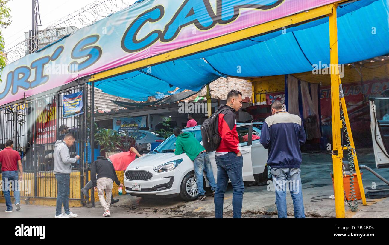 Guadalajara, Jalisco / Mexico, January 23th. 2020. Facade of a car wash