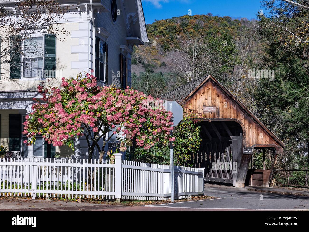 Covered bridge called Middle Bridge in Woodstock. Stock Photo