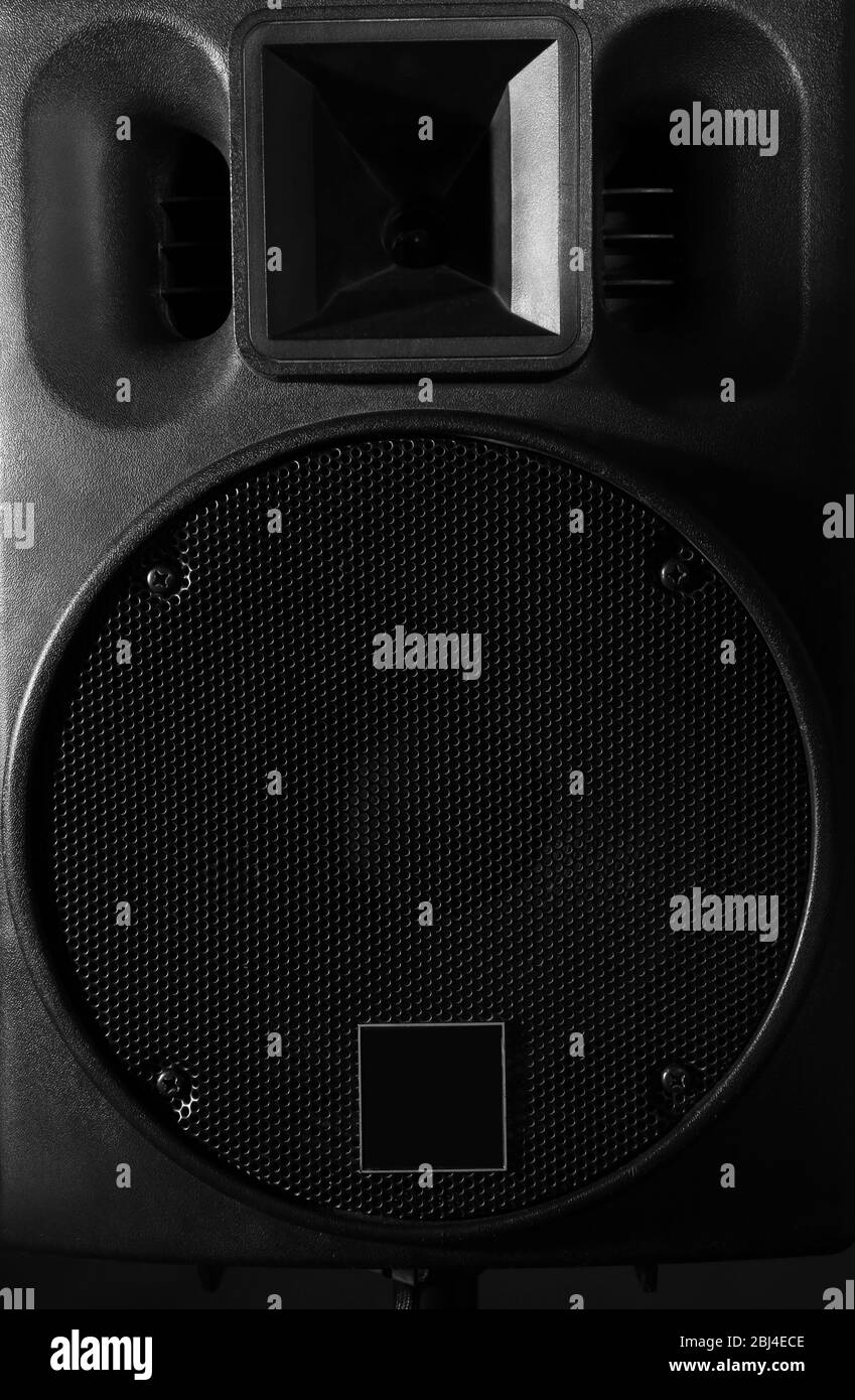 Big loudspeaker on black background, close up Stock Photo Alamy