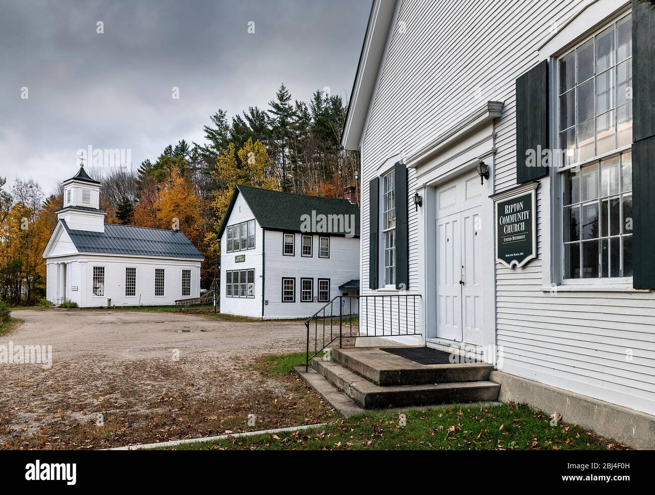 Community buildings in the village of Ripton in Vermont. Stock Photo