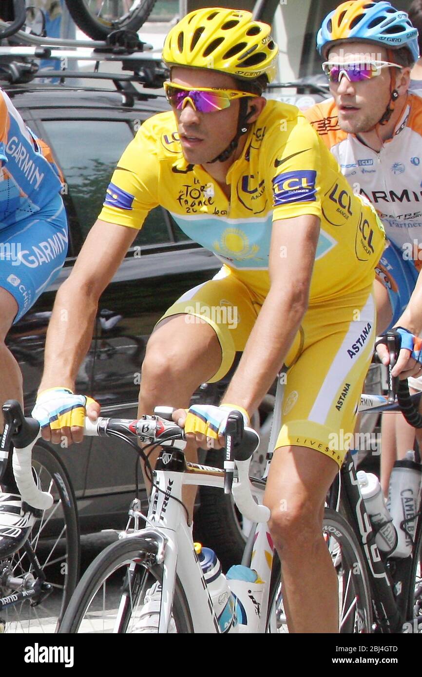 Alberto Contador Of Astana During The Tour De France 2009 Stage16 Cycling Race Martigny Bourg Saint