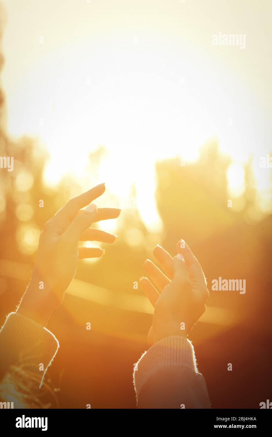 Hands on sunlight background Stock Photo - Alamy