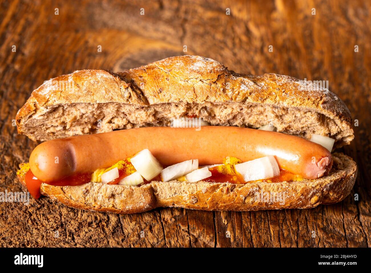 austrian sausage in a bun Stock Photo Alamy