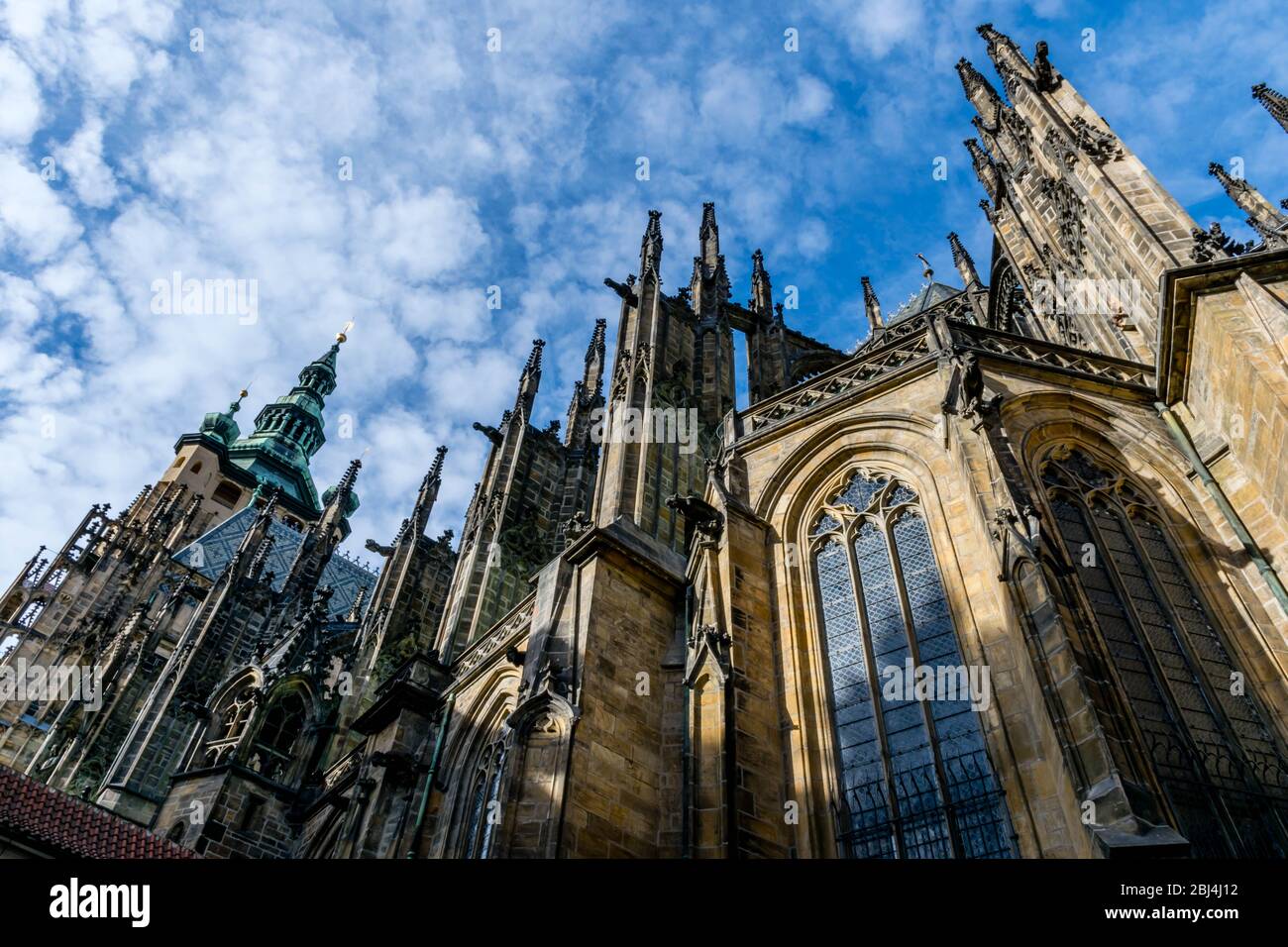 St Vitus cathedral (view from low point), Prague Stock Photo