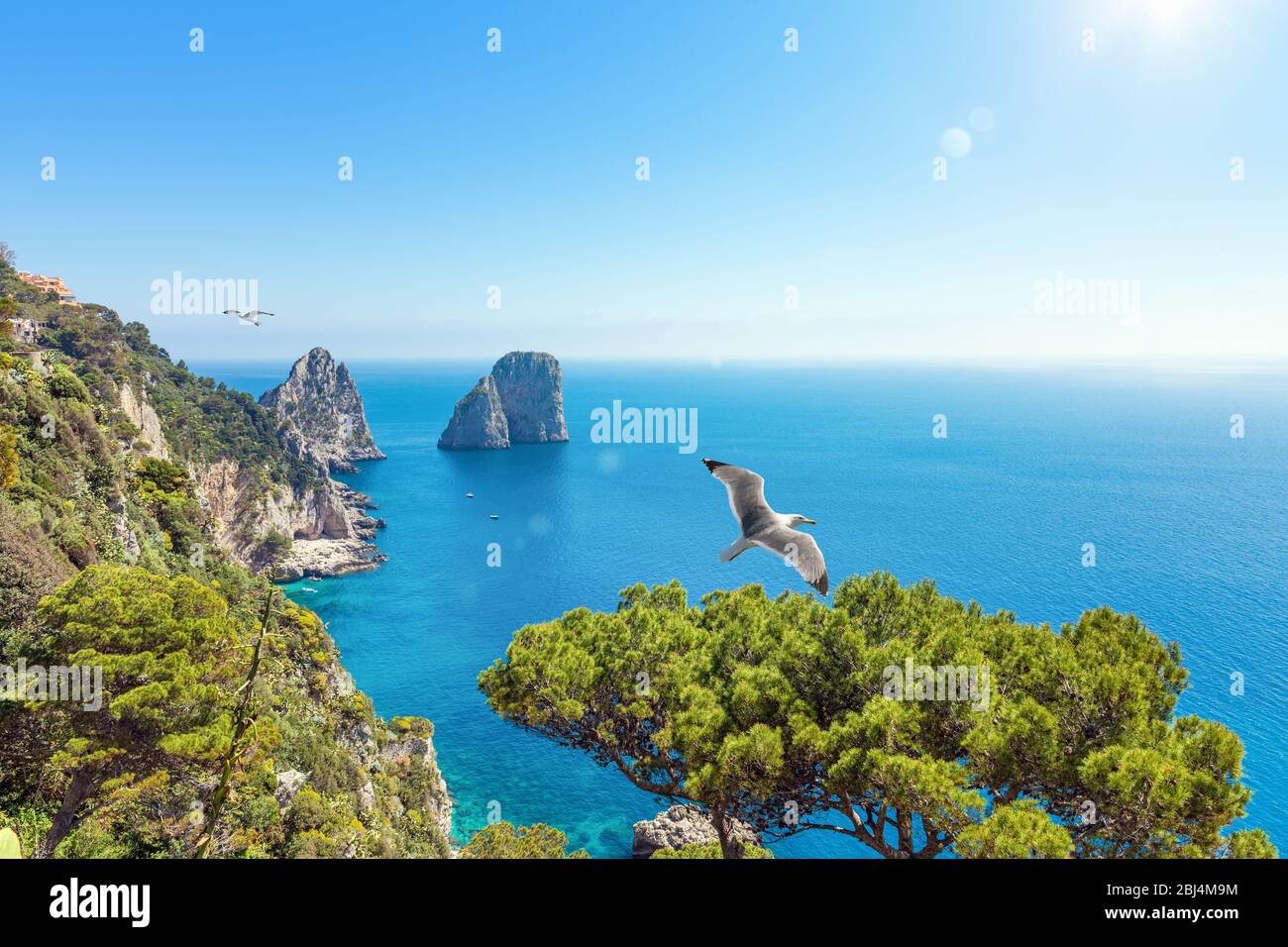 Capri Weather Aerial view of famous Faraglioni rocks from Capri island, Italy. Sunny ...