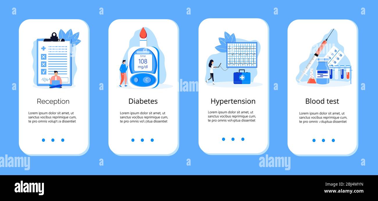 Diabetes mellitus, type 2 diabetes and insulin production concept vector. App templates with