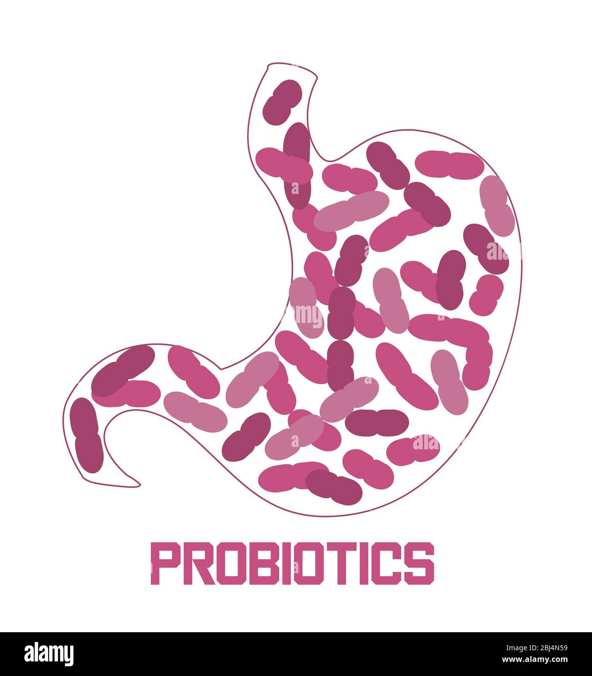Stomach is getting probiotic bacteria, lactobacillus. Healthcare logo, immunity support concept vector for banner, poster, flyer, website. Symbol of Stock Vector