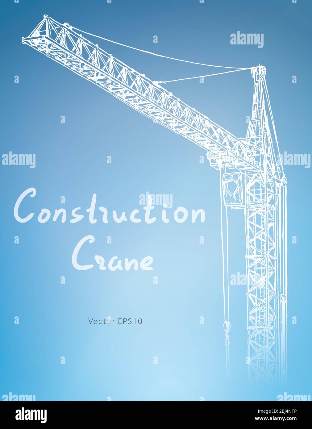 Tower construction crane. Hand drawn vector on blue Stock Vector