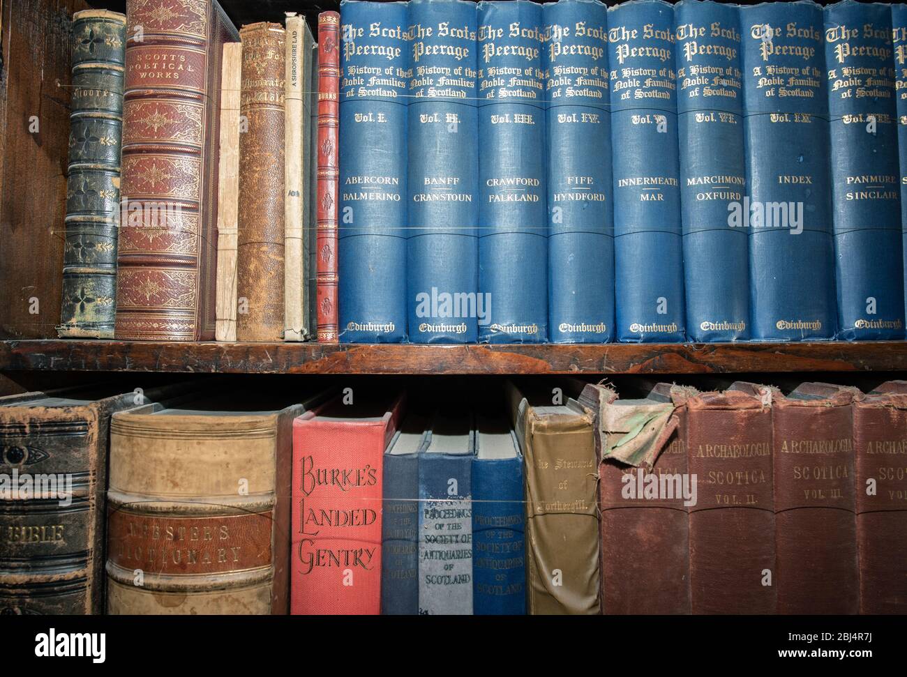 Antique Books on Shelf Library UK Stock Photo