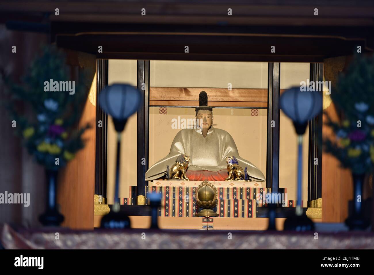 A figure of Emperor Go-Daigo that is enshrined in Taho-den building at the Tenryu-Ji Temple in Sagano, Kyoto. Stock Photo