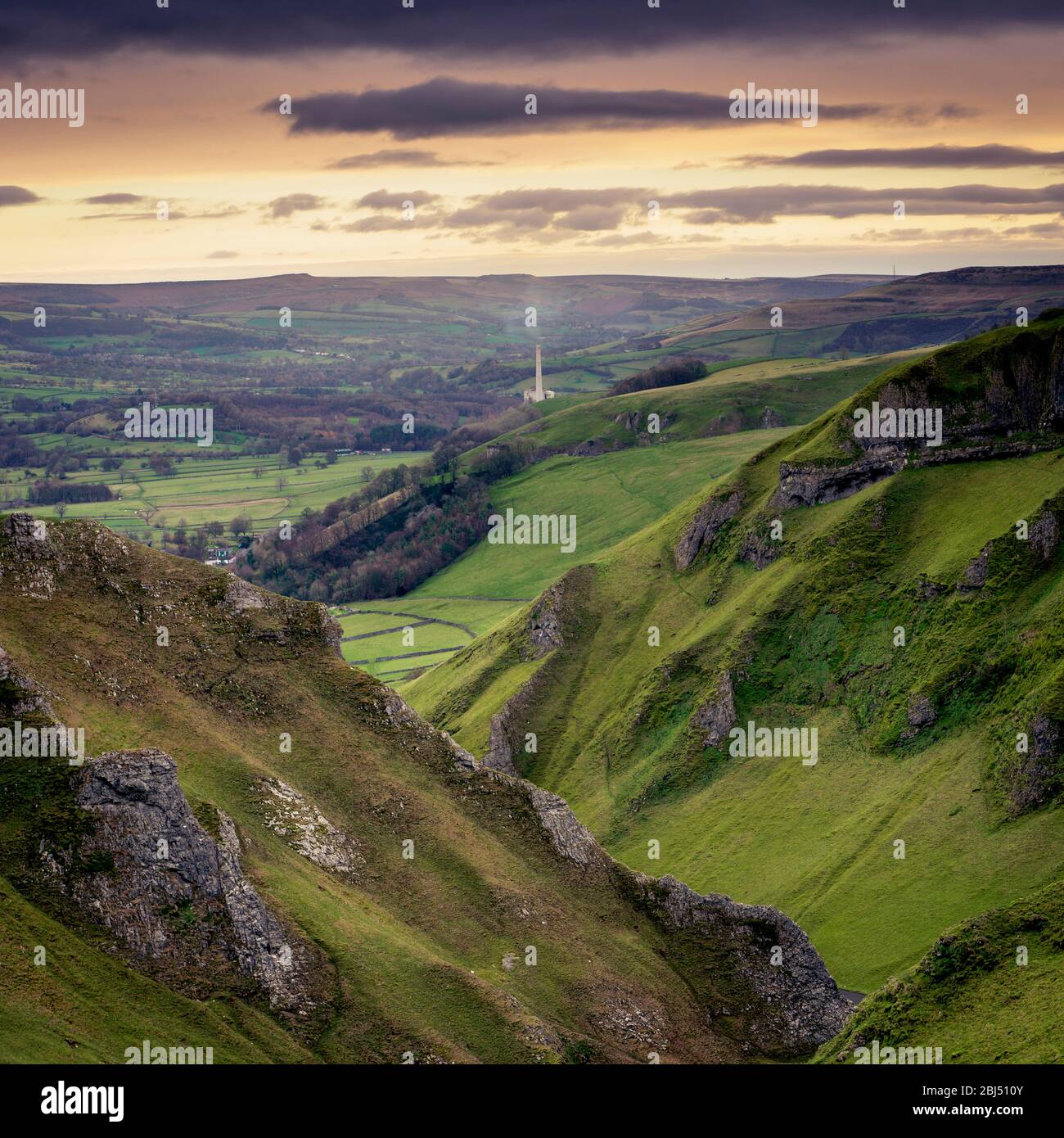 Looking down from the top of Winnats Pass towards the cement works. Stock Photo
