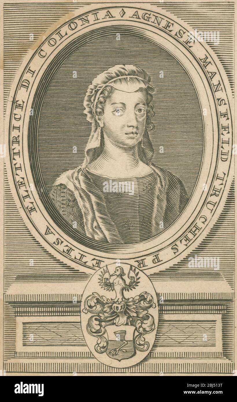 Antique engraving, probably Agnes von Mansfeld-Eisleben. Agnes von Mansfeld-Eisleben (1551–1637) was Countess of Mansfeld and the daughter of Johann (Hans) Georg I, of Mansfeld Eisleben. SOURCE: ORIGINAL ENGRAVING Stock Photo