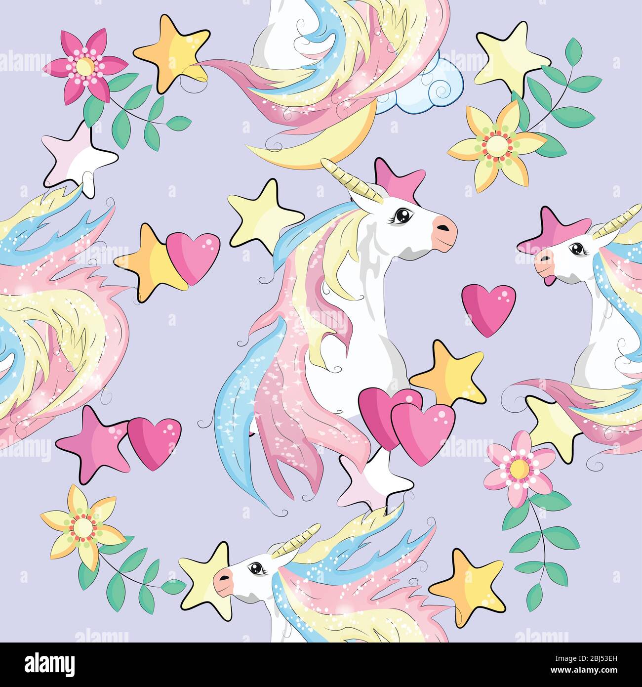 Seamless pattern with unicorns and stars. Baby background Stock Vector ...