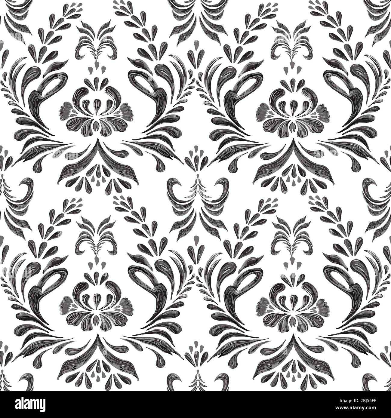 Floral seamless pattern. Black and white  background. Stock Photo