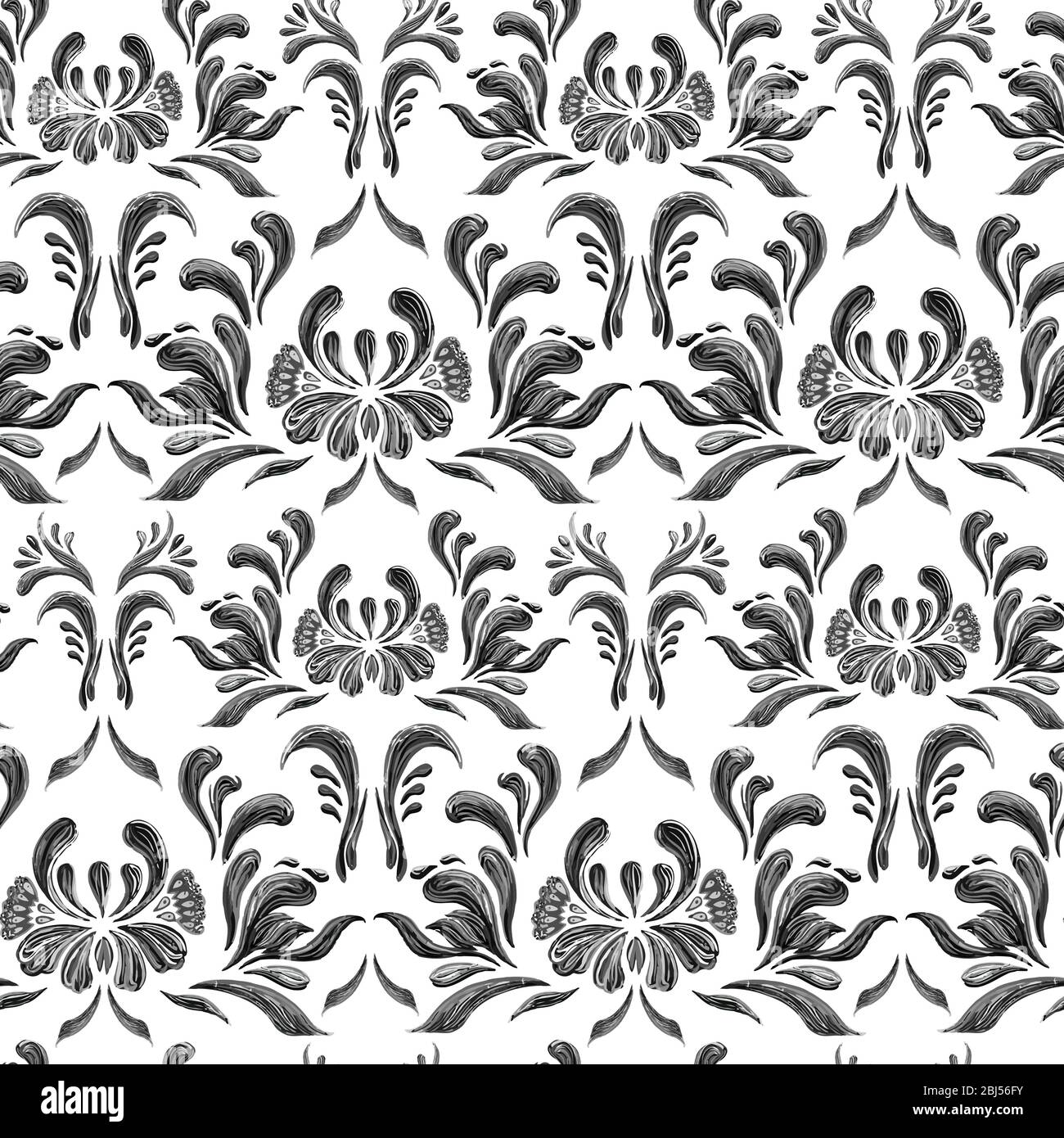 Floral seamless pattern. Black and white  background. Stock Photo