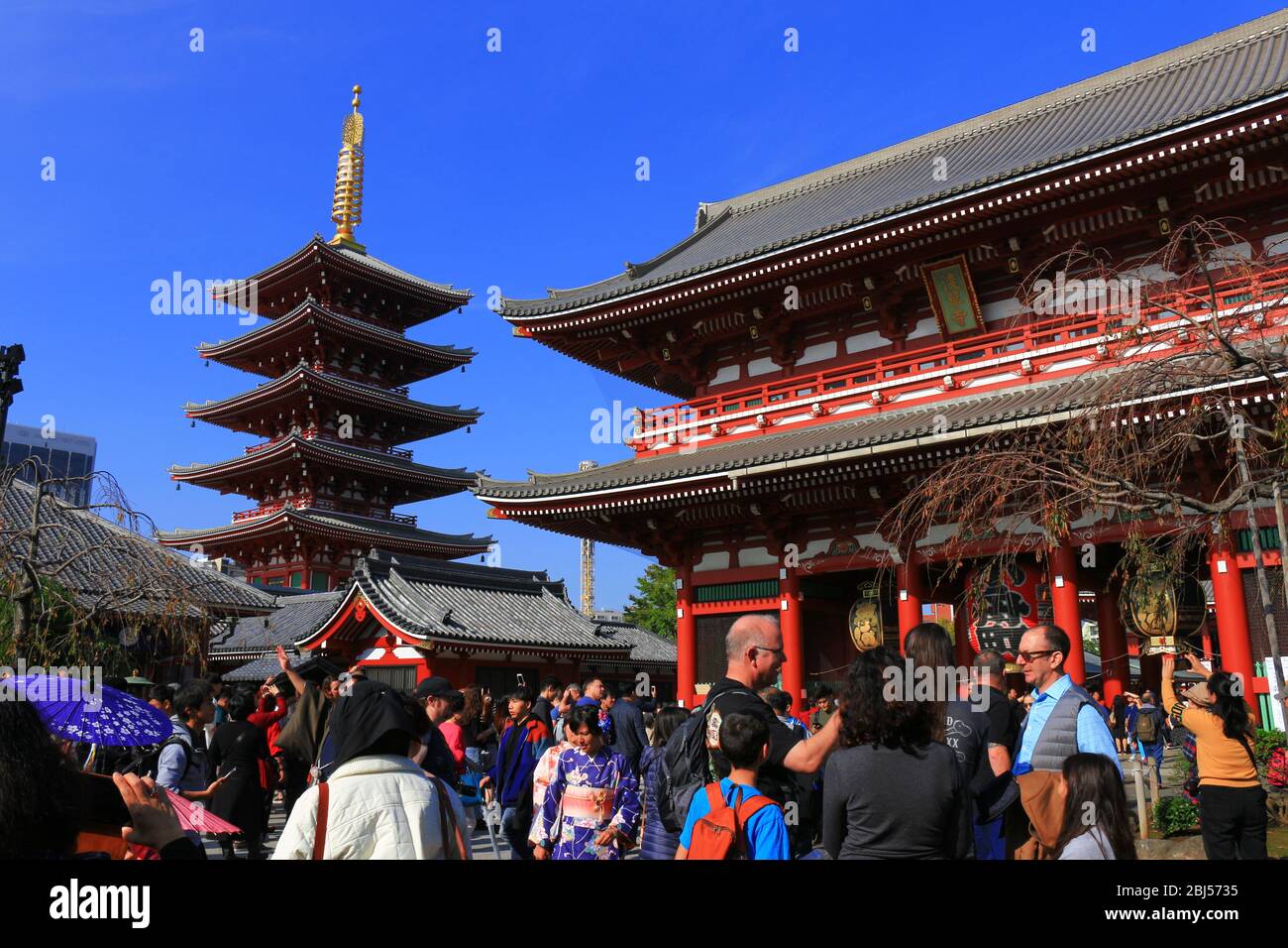 Scenery of Asakusa Sensoji Temple, a famous tourist attraction in Tokyo that is crowded with many people Stock Photo