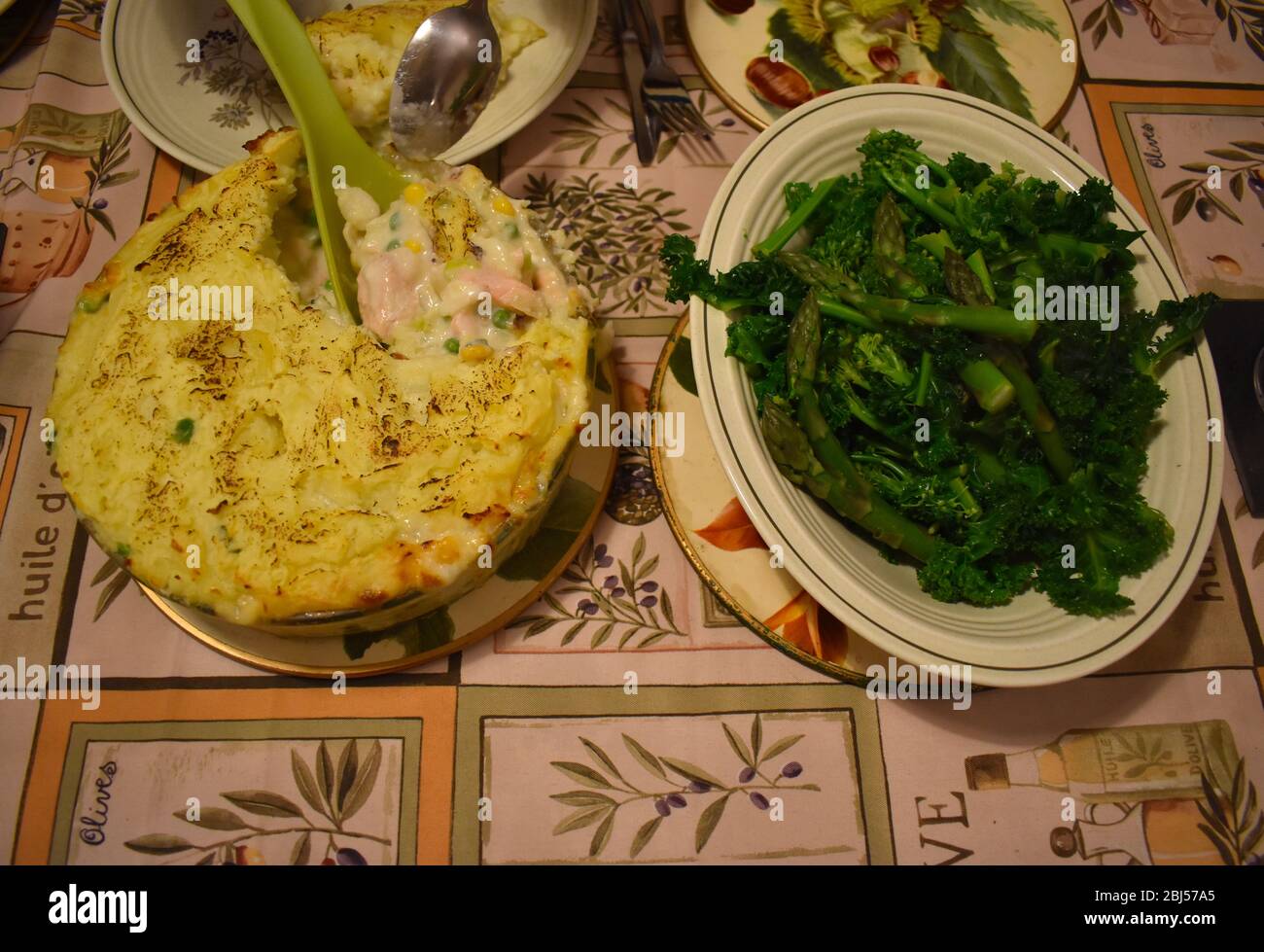 Fish pie is a traditional British dish usually made with white smoked