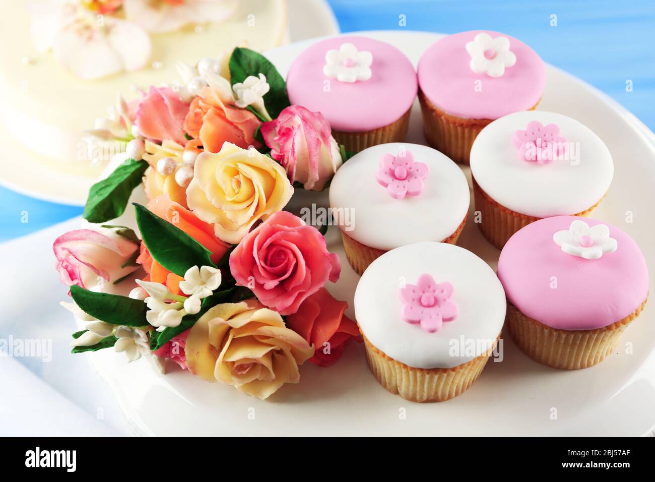 Tasty cupcake on stand, close-up Stock Photo