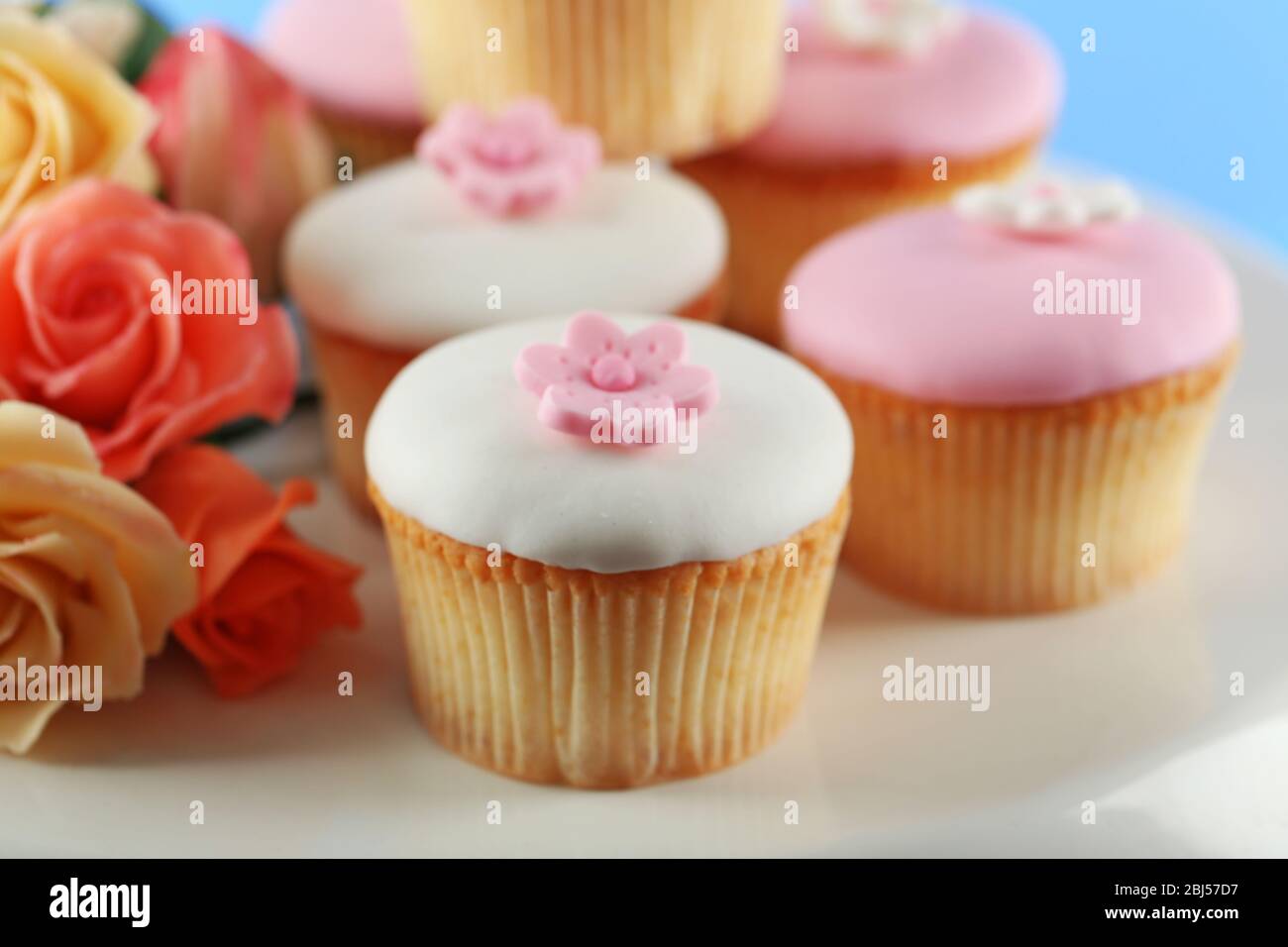 Tasty cupcake on stand, close-up Stock Photo