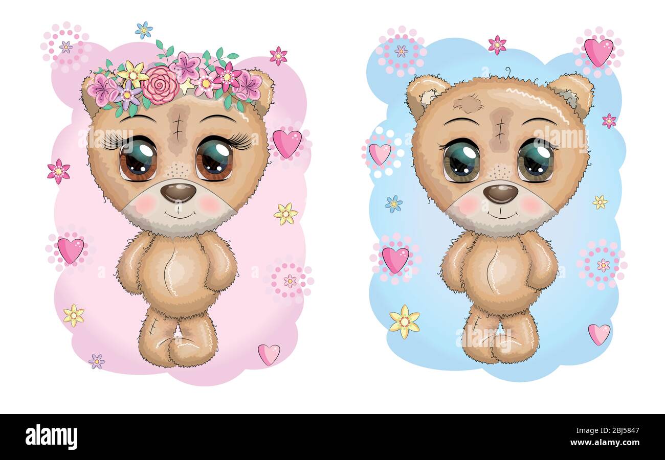 Baby Shower greeting card with Teddy Bears boy and girl Stock Vector ...