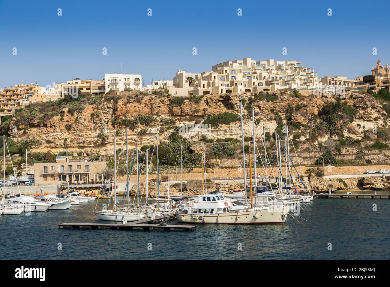 Yachts moored in harbour, Mgarr, Gozo Stock Photo