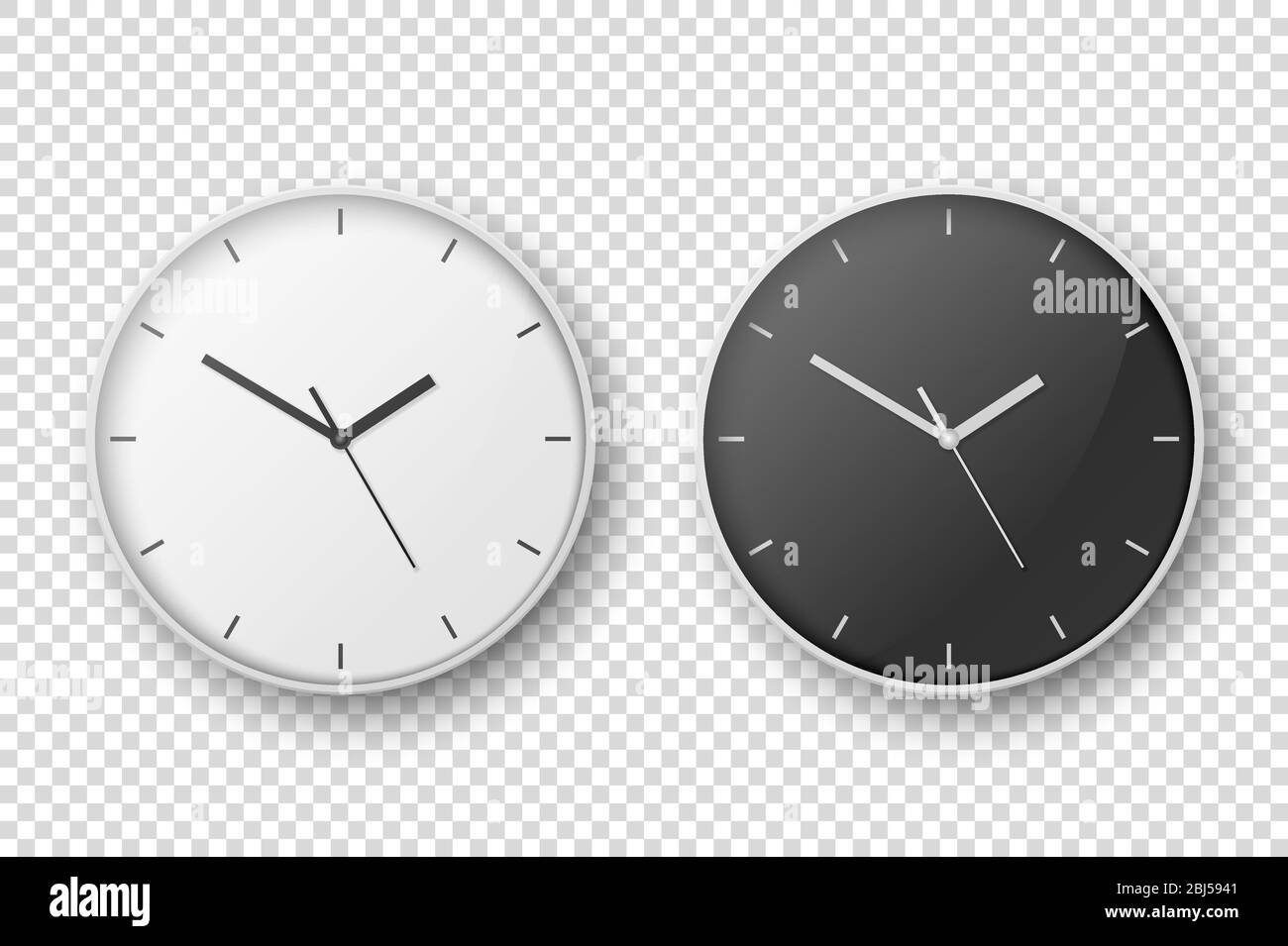 Vector 3d Realistic Simple White Round Wall Office Clock Set. White and