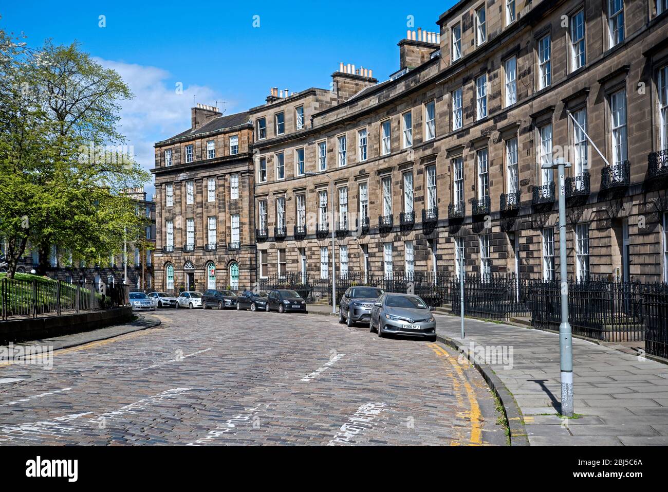 Deserted Randolph Crescent in Edinburgh at the time of the covid19