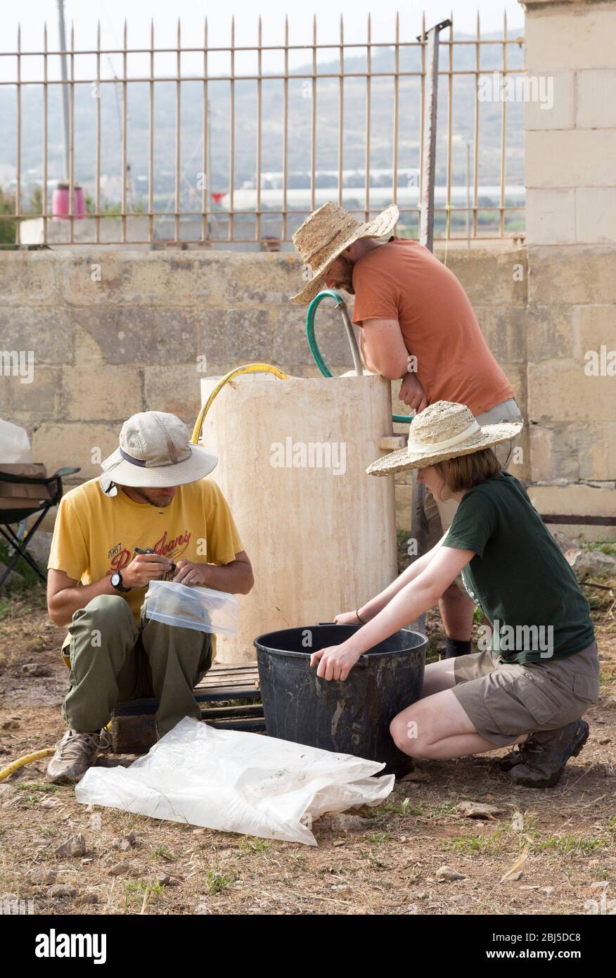Archaeological work at Ta' Hagrat Temple, Triq San Pietru, Mgarr, Malta Stock Photo