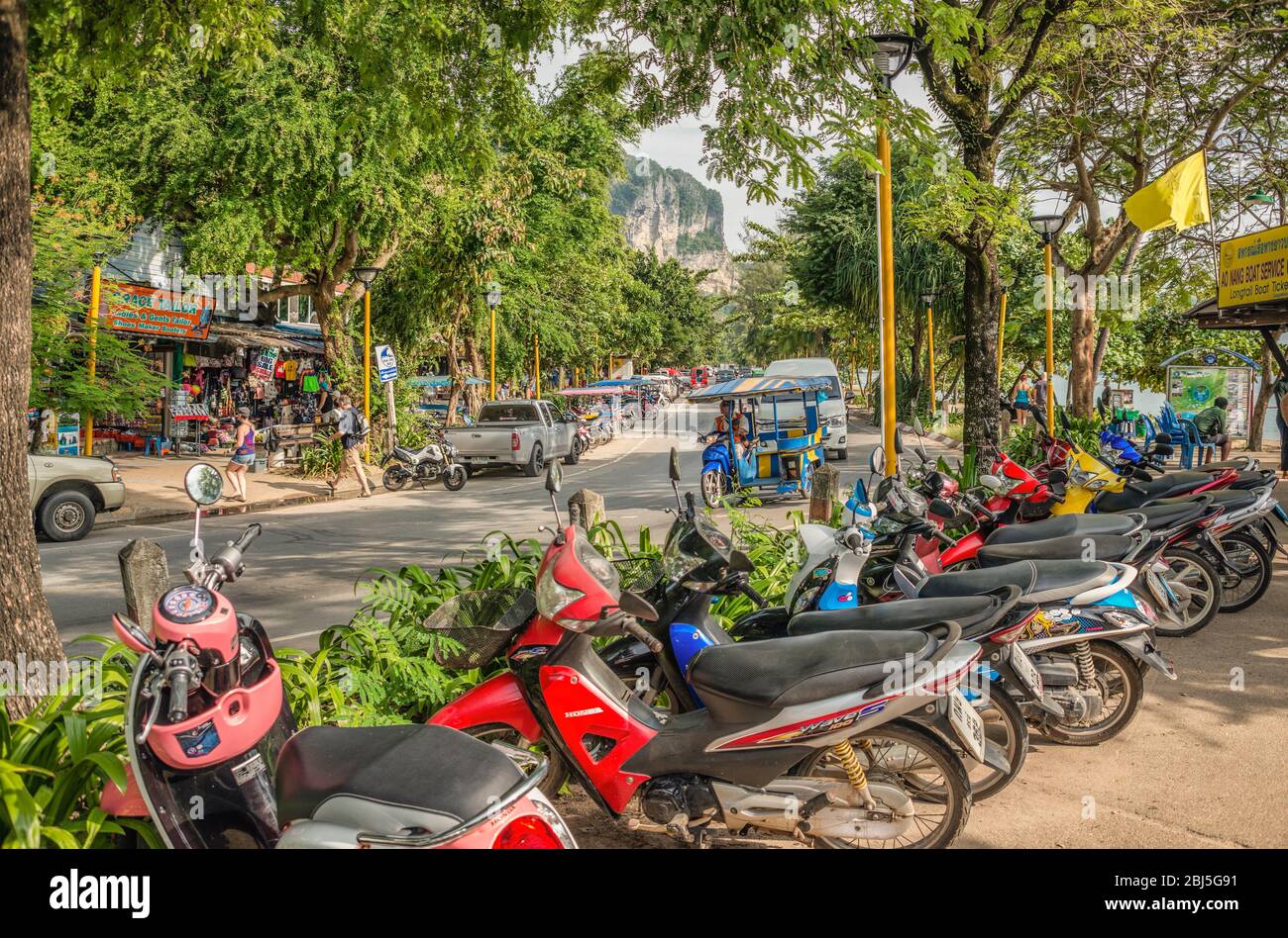 Busy Shopping Street at Ao Nang Beach, Thailand Stock Photo