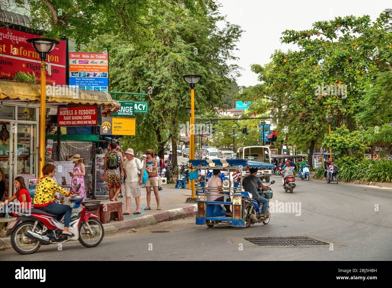 Busy Shopping Street at the beach parade of Ao Nang Beach, Krabi, Thailand Stock Photo