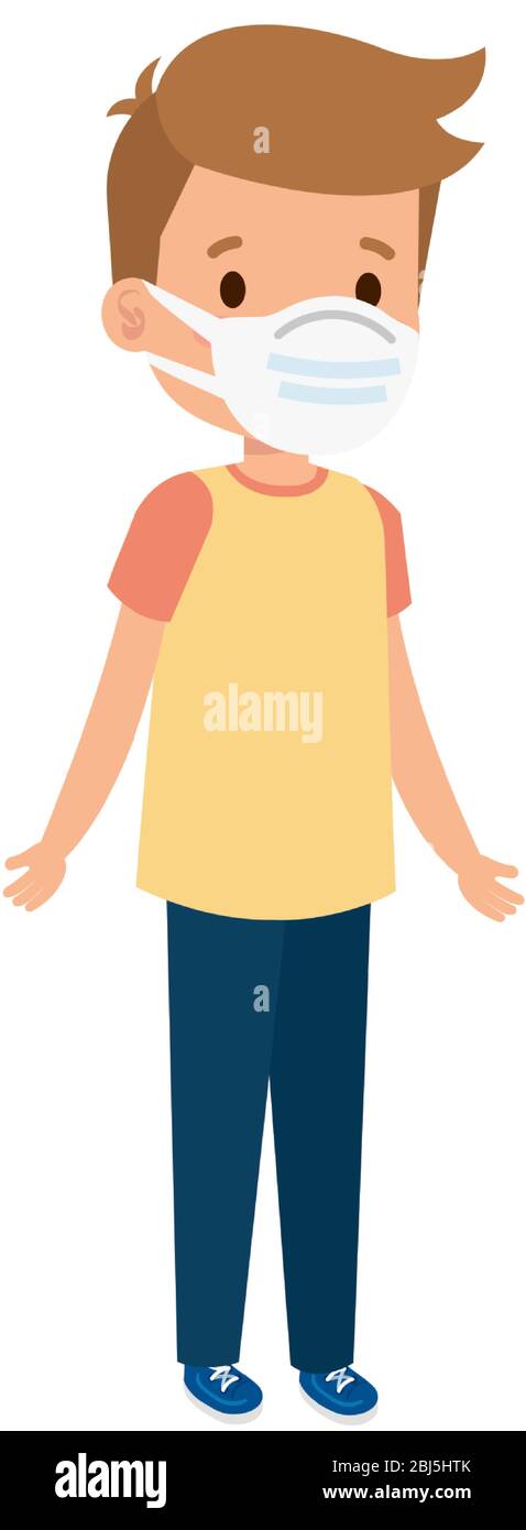cute boy using face mask isolated icon Stock Vector Image & Art - Alamy