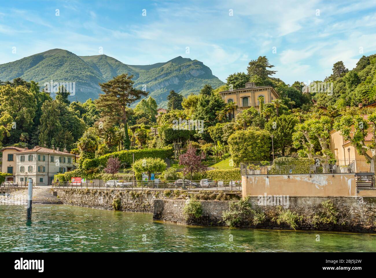 Waterfront of Tremezzo at Lake Como seen from the lakeside, Lombardy, Italy Stock Photo