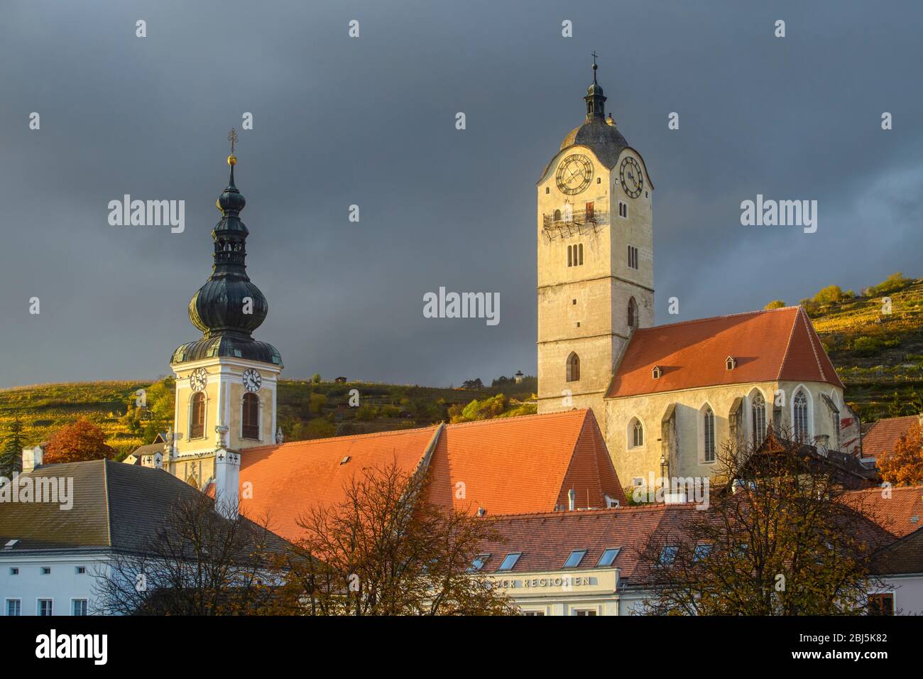 Frauenberg Church tower and Pfarrkirche Stein, Stein/Krems, Lower Austria, Austria Stock Photo