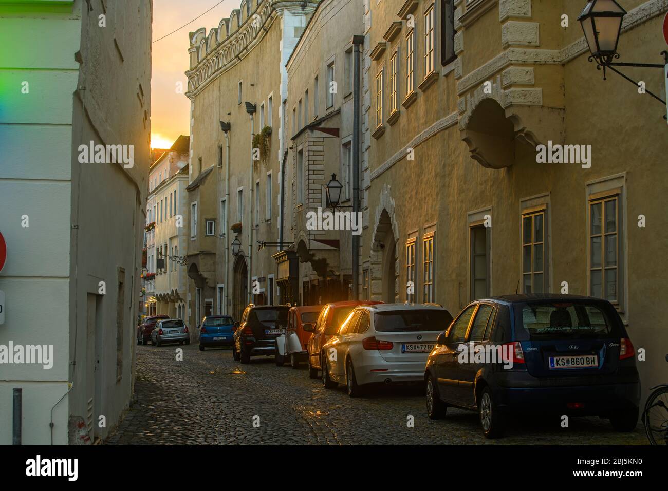Street scenes in the small town at dusk, Stein/Krems, Lower Austria, Austria Stock Photo