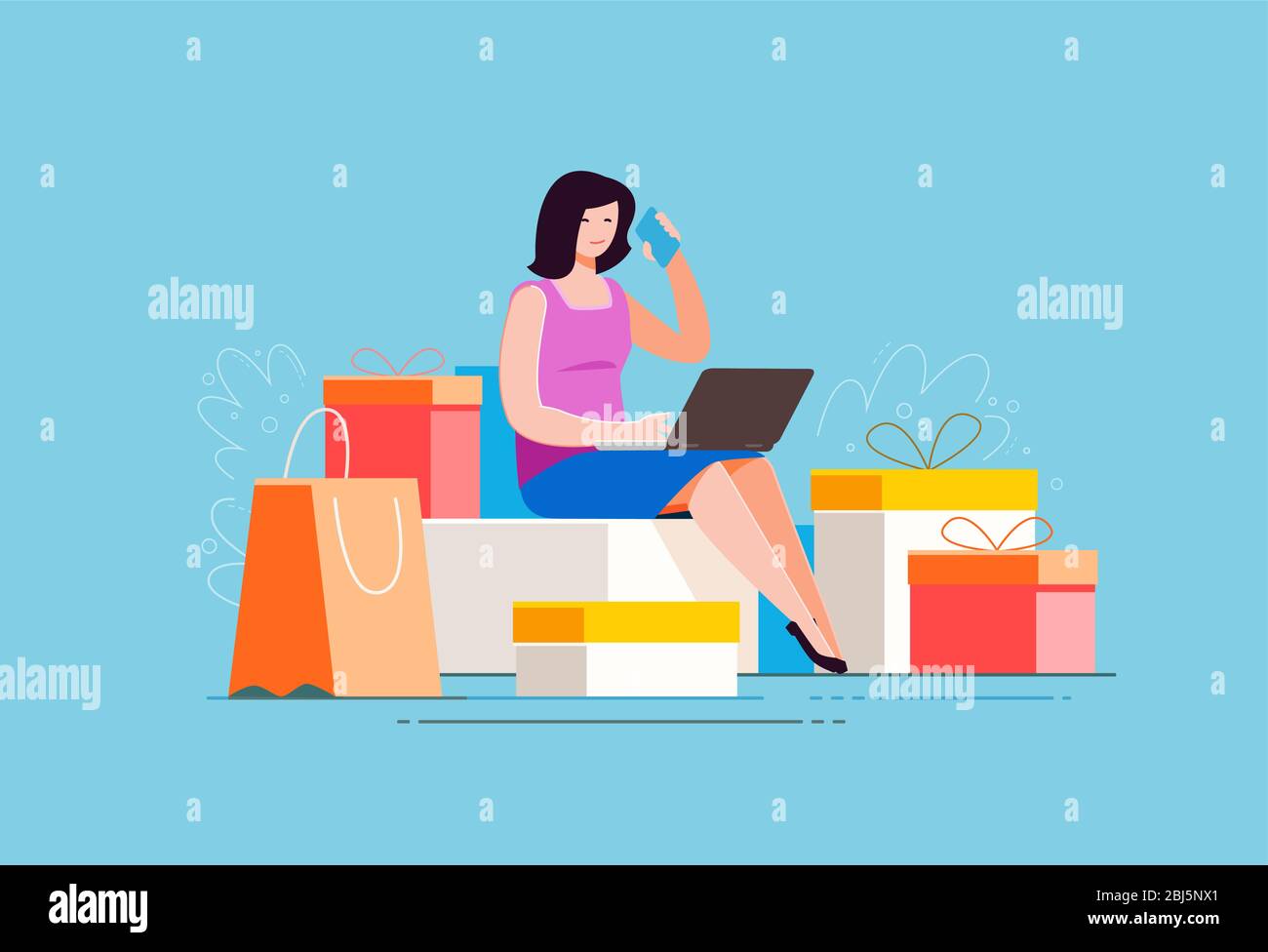 Purchase of goods using online store. Shopping, fashion vector illustration Stock Vector