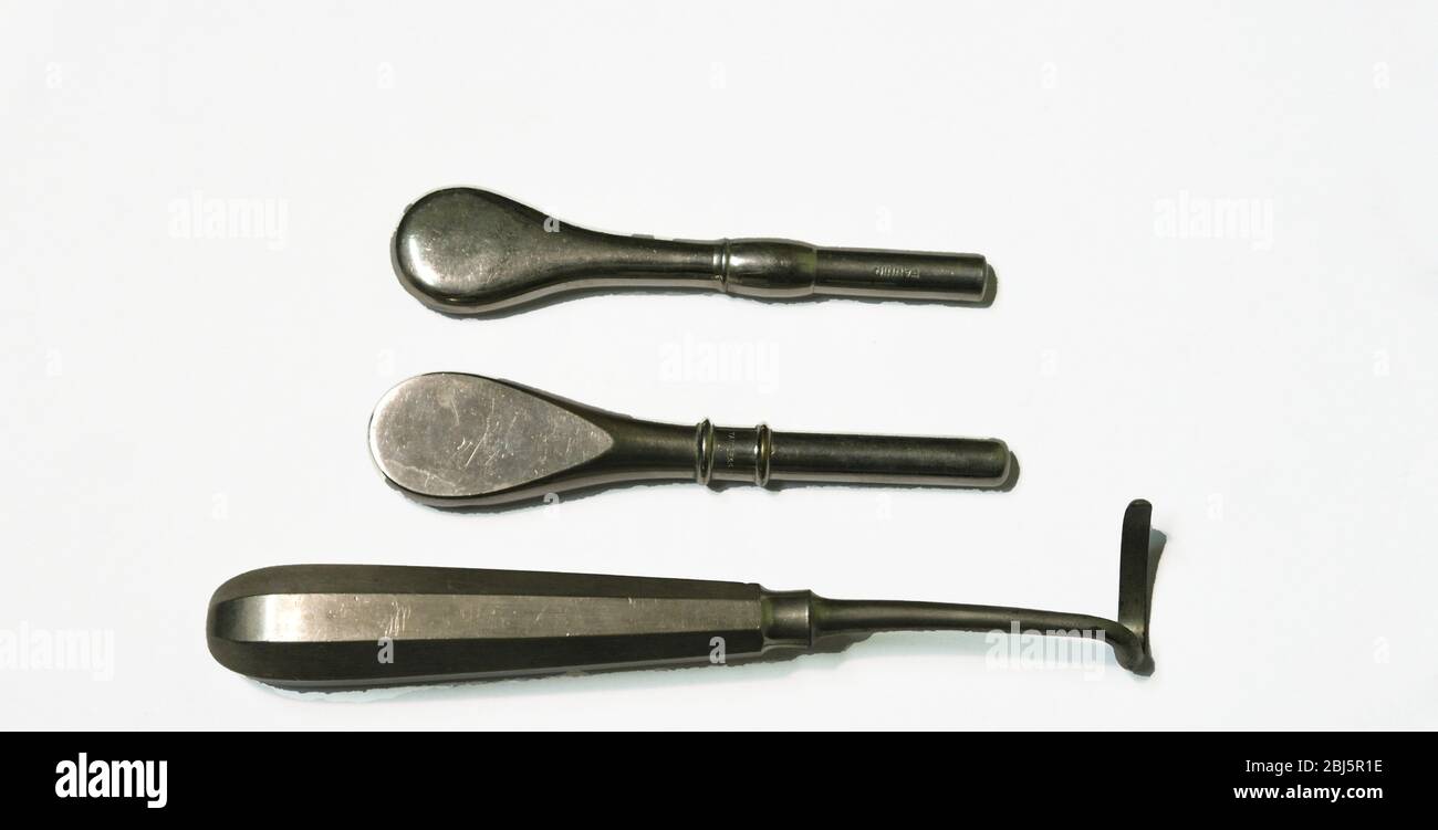 A collection of vintage medical bone awls. used to create holes in the