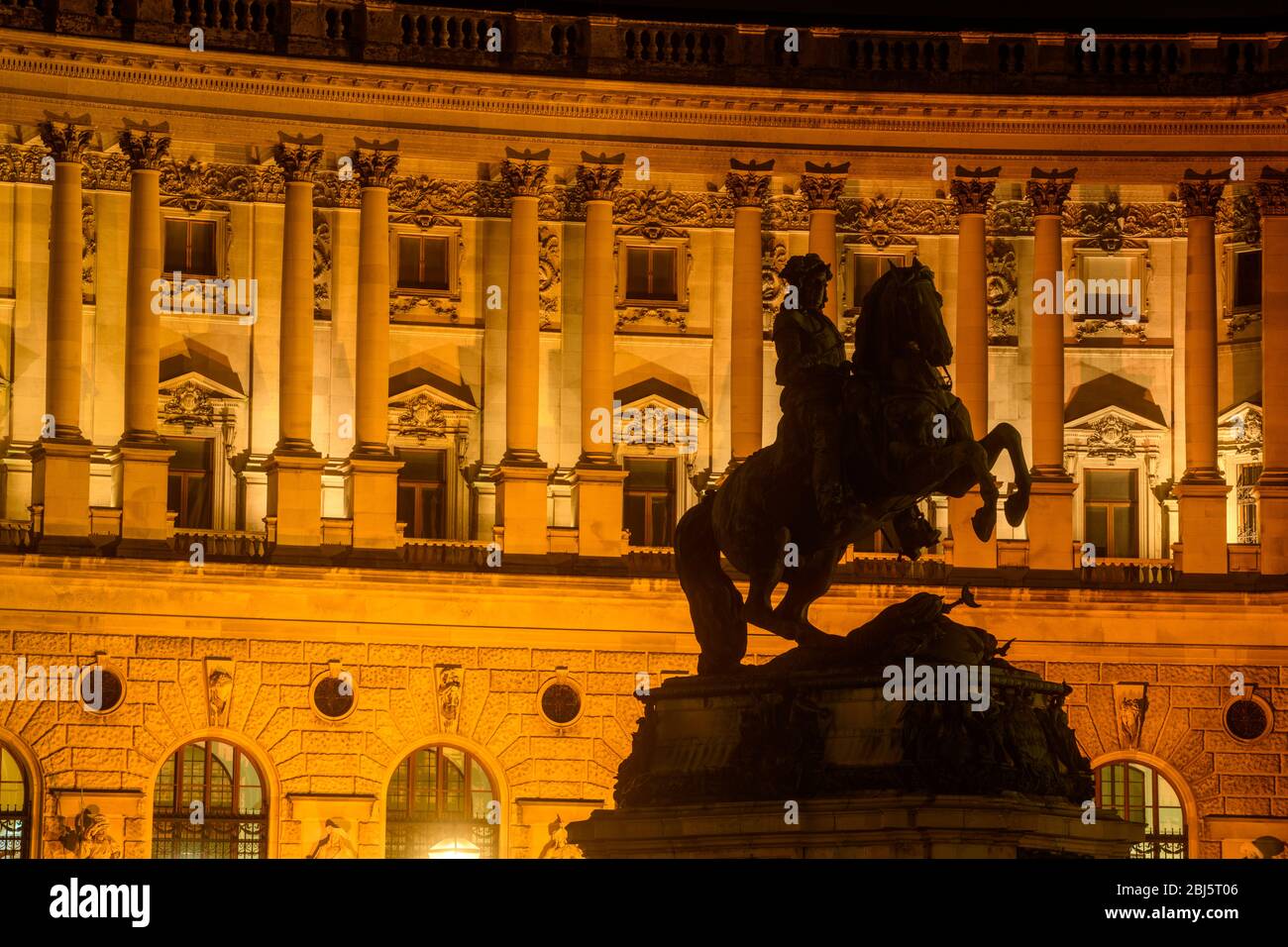 The Hofburg at night- Statue of Prince Eugene in the Heldenplatz, Vienna, Lower Austria, Austria Stock Photo