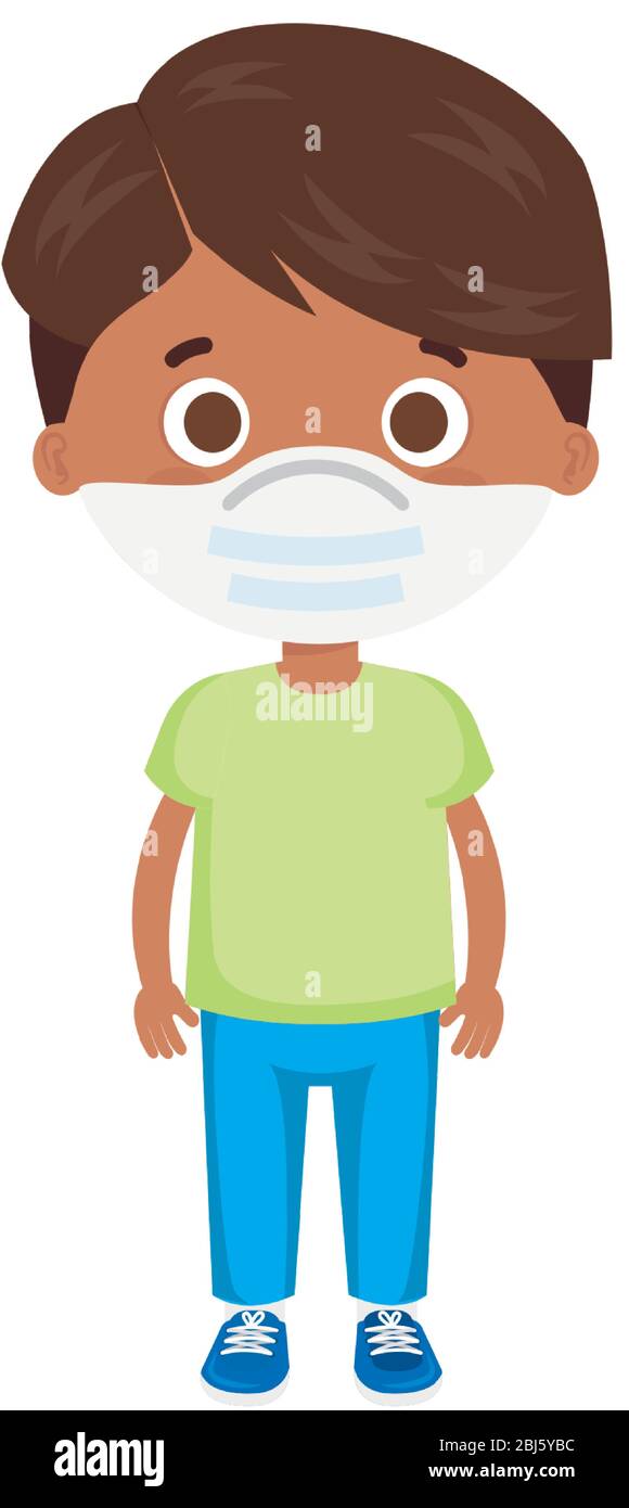 cute boy afro using face mask isolated icon Stock Vector Image & Art ...