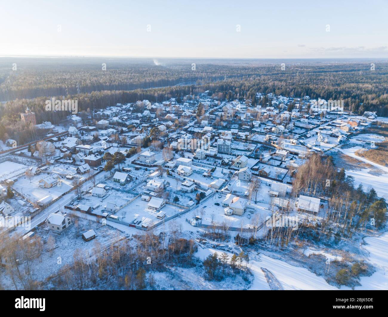 Aerial view on the winter village Stock Photo - Alamy