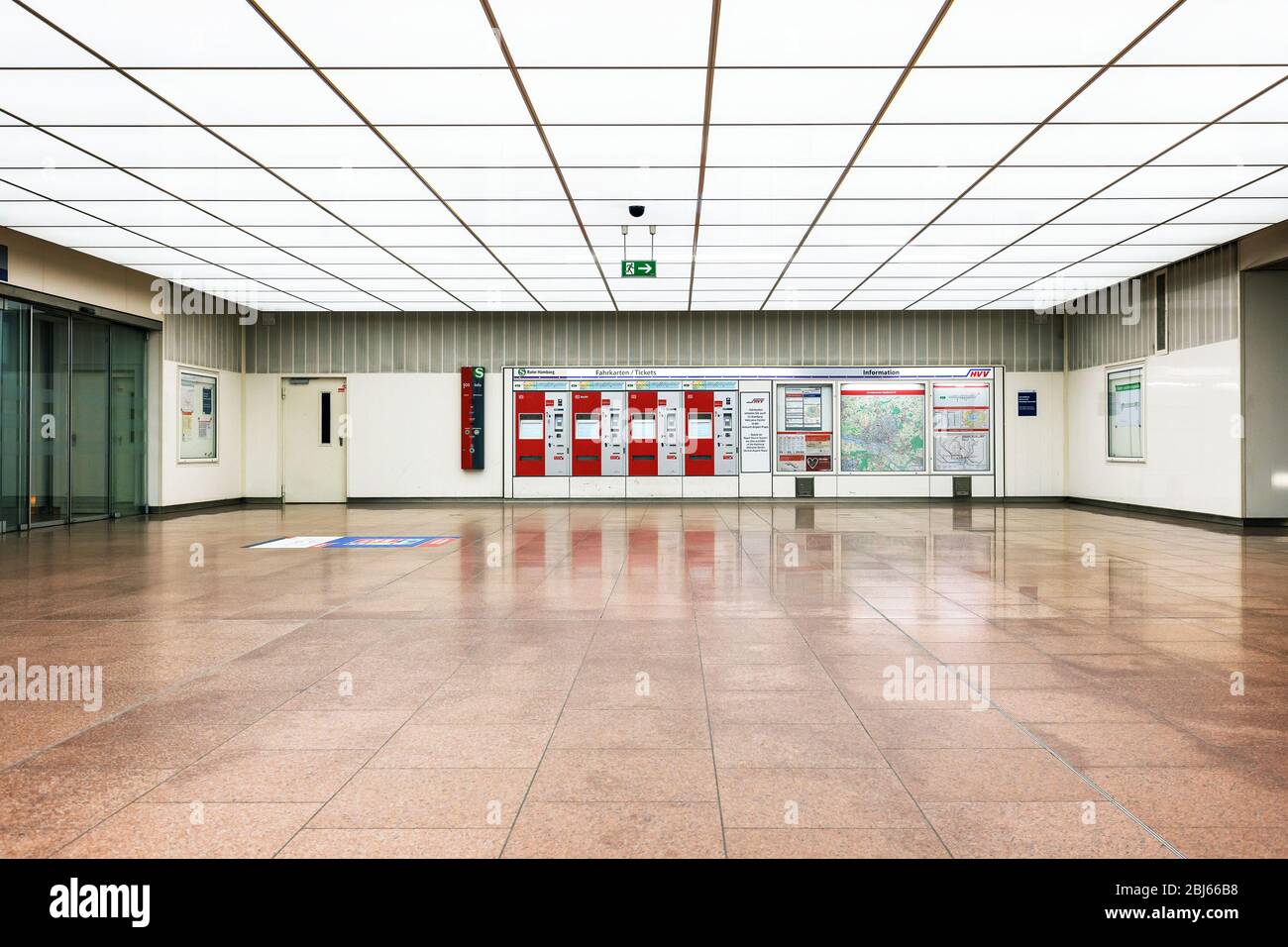 Hamburg, Germany - March 29 2020: Ticket machines for S1S-Bahn on the airport in Hamburg, with nobody around Stock Photo