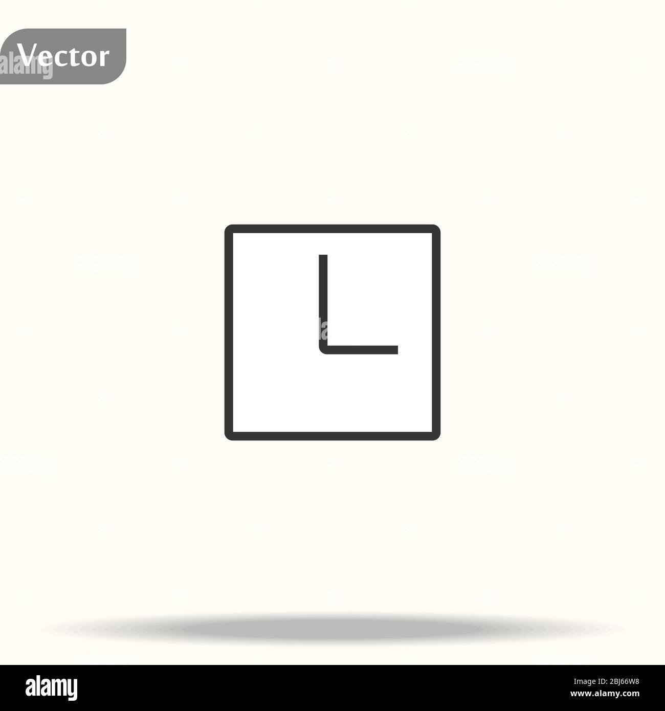 Vector illustration office square clock. Black and white wall clock isolated on white. Stock Vector