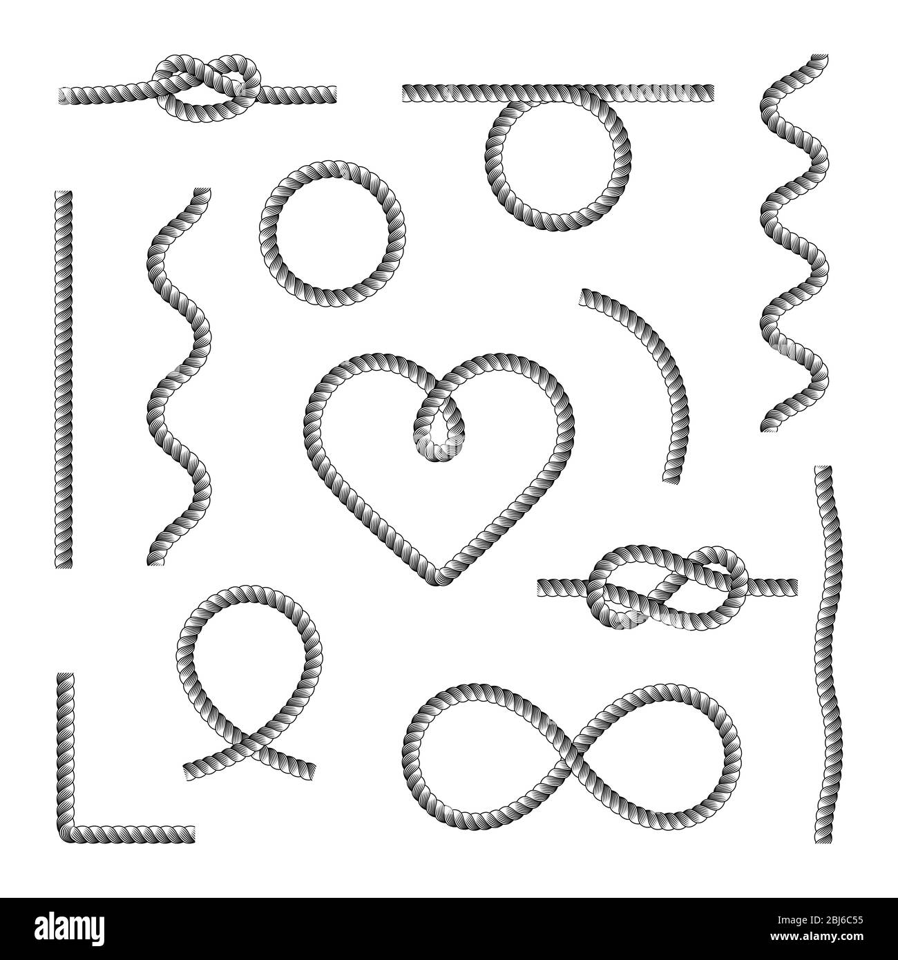 Rope Knots Borders Black Thin Line Icon Set Web Design Element