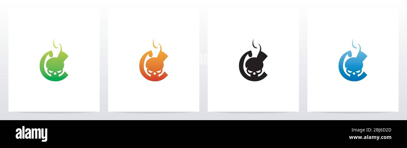 Flaming Skull On Letter Logo Design C Stock Vector