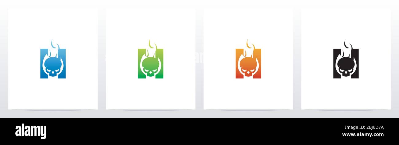 Flaming Skull On Letter Logo Design H Stock Vector
